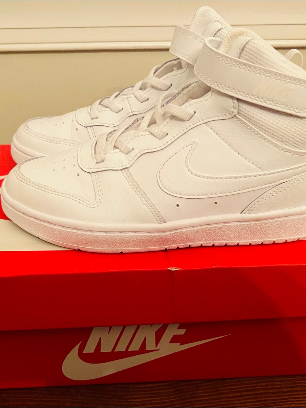 Nike Kids White High-Top Sneakers with Strap